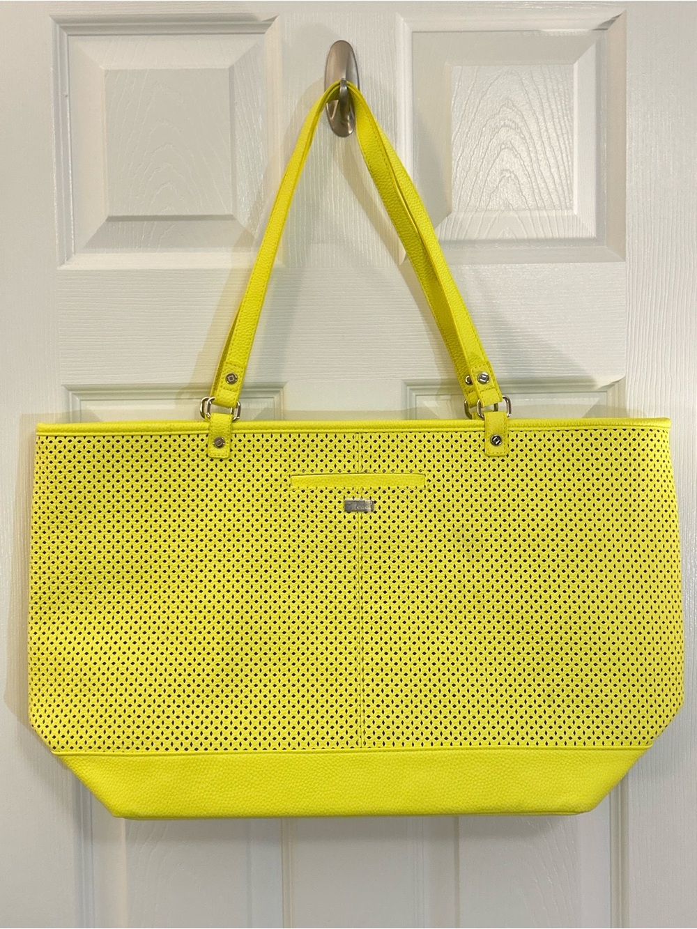 Thirty-One Style Setter Large Neon Yellow Perforated Tote Shoulder Bag